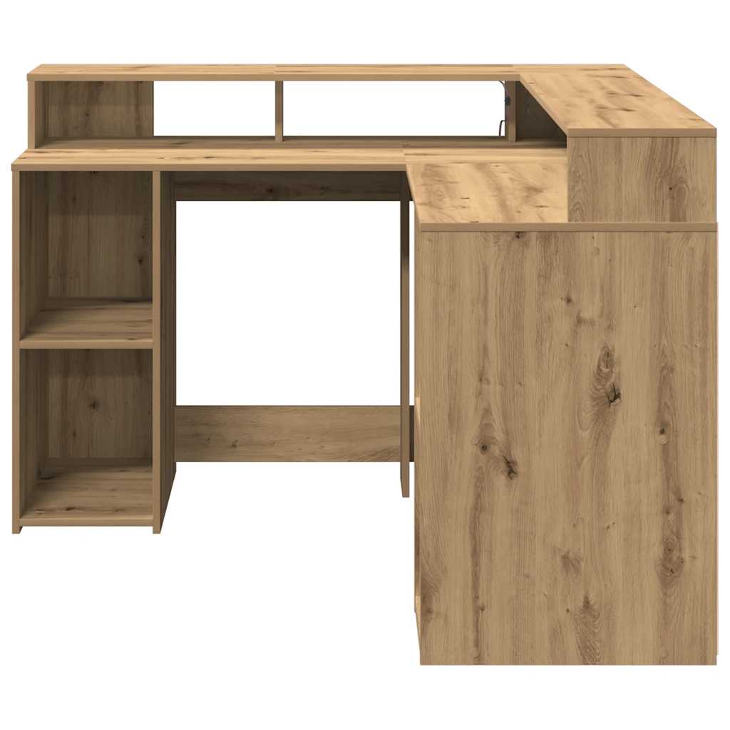 Desk with LED Lights Artisian Oak 130x130x91 cm Engineered Wood